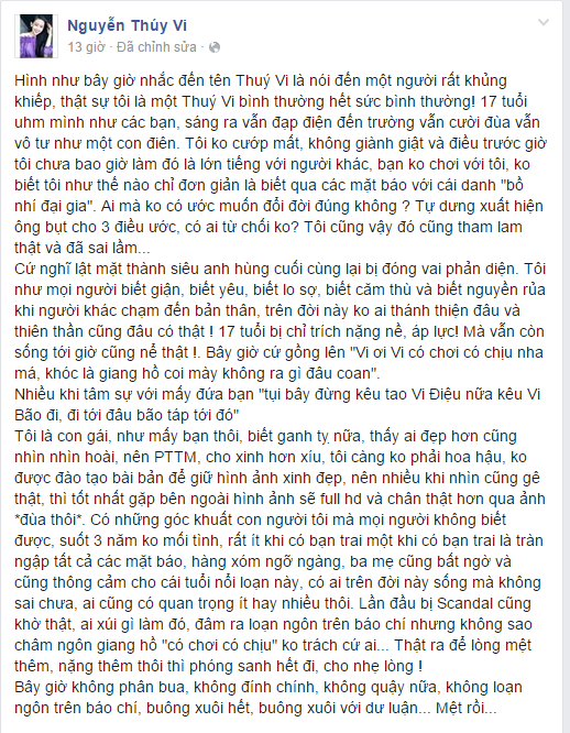 
Những dòng trải lòng của Thúy Vi.
