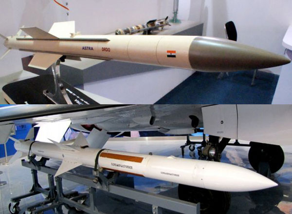 Astra của Ấn Độ (ở trên) được đánh giá cao hơn so với PL-12 của Trung Quốc (ở dưới).