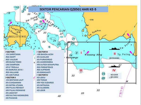 Bản đồ khu vực tìm kiếm máy bay QZ8501