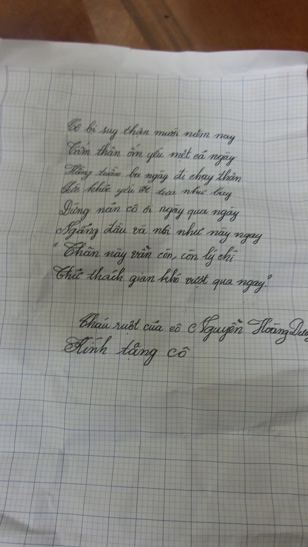 Bài thơ Dương viết tặng cô Loan nhưng chưa kịp trao tay cô