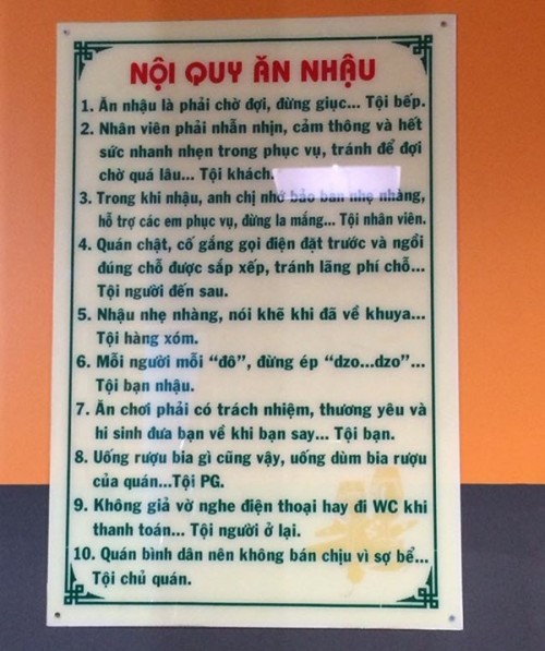 
Nội quy ăn nhậu có 1-0-2.
