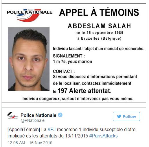 
Cảnh sát Pháp thông báo truy tìm Salah Abdeslam
