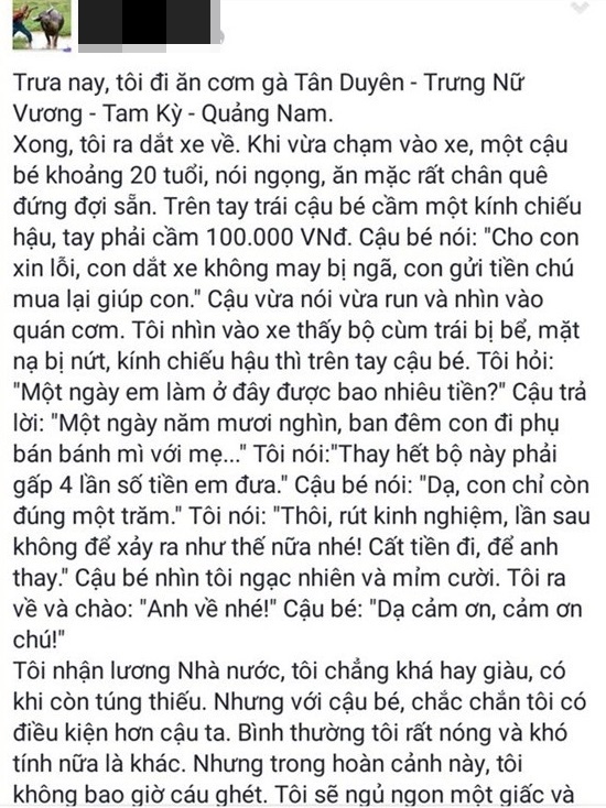 
Đoạn chia sẻ câu chuyện về chàng trai bán bánh mì.
