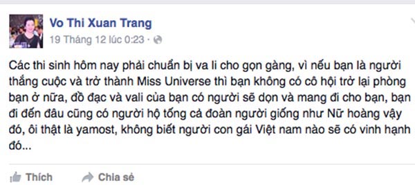 Câu chuyện dọn đồ mà cô giáo Phạm Hương đề cập đến trước đêm chung kết.