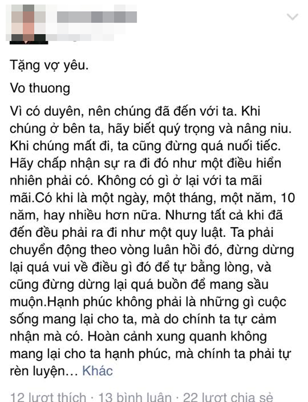 Những dòng status ông L gửi vợ trước khi tử vong