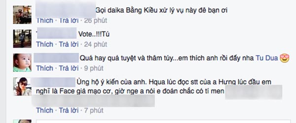 Một vài phản hồi của cư dân mạng về dòng trạng thái của Tú Dưa.