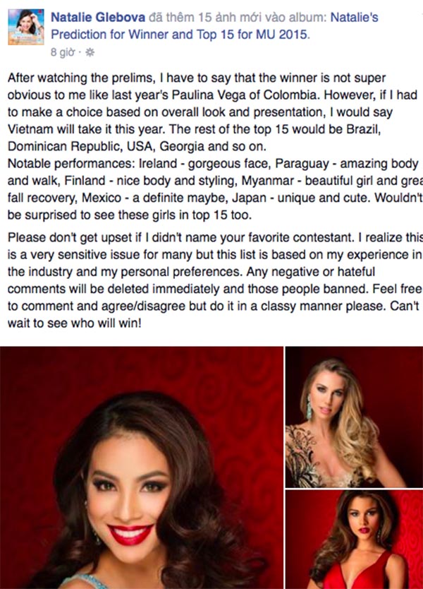 Chia sẻ và nhận định của Miss Universe 2005.