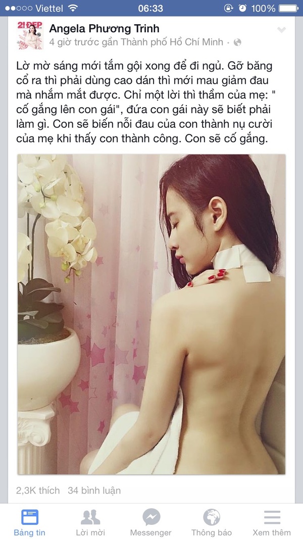 Hình ảnh chia sẻ trên trang cá nhân của Angela Phương Trinh.