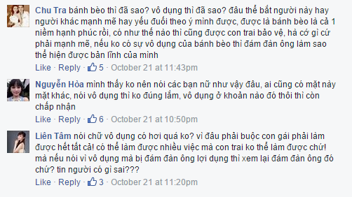 “Hội chị em” trên FB liên tục đưa ra những ý kiến phản đối cách gọi “bánh bèo vô dụng”.