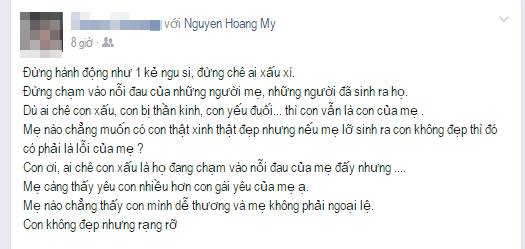 
Dòng status do mẹ Mie Nguyễn chia sẻ

