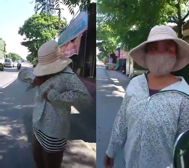 
Người phụ nữ bịt mặt chặn xe, vòi tiền ở khu vực Đông Hưng (Thái Bình).
