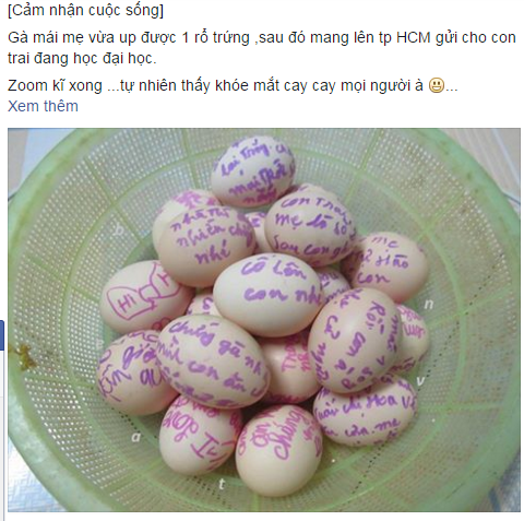 
Rổ trứng gà kèm những lời nhắn của mẹ khiến bất cứ ai đọc được cũng xúc động.
