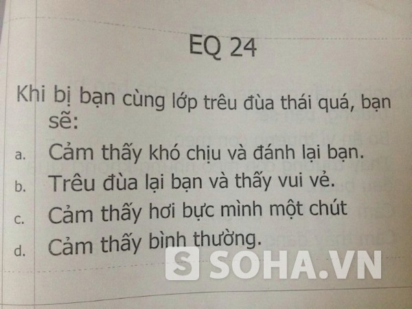 Câu hỏi EQ trong đề thi mô phỏng của trường.