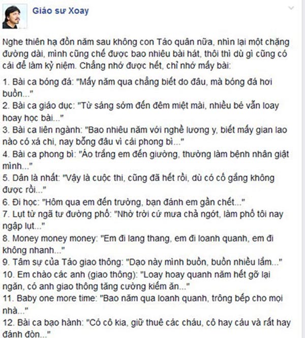 Dòng trạng thái gây chú ý của Giáo sư Xoay trên mạng xã hội.