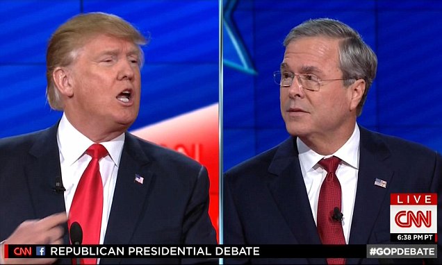 Jeb Bush vs. Donald Trump là một trong những điểm nhấn của cuộc tranh luận. Ảnh: CNN