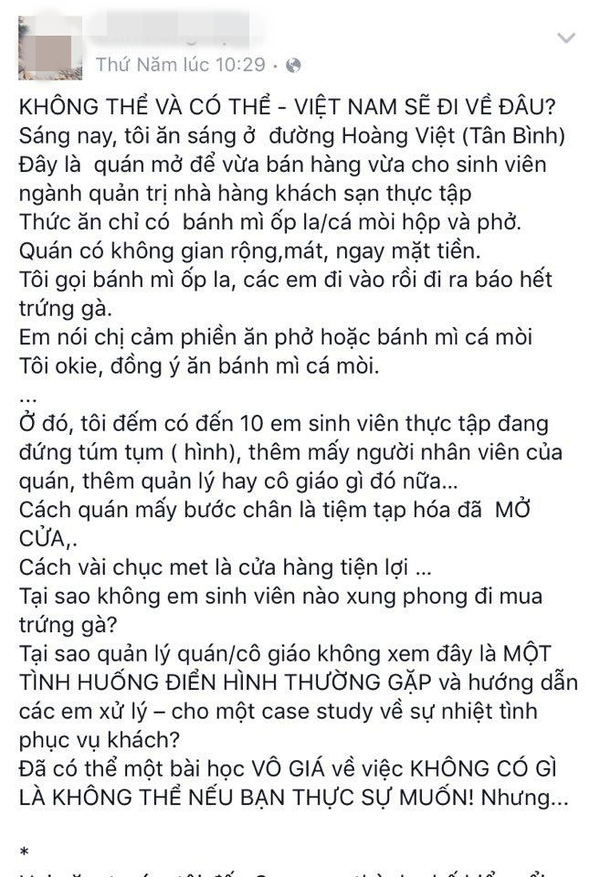 Bài chia sẻ của chị T.H.H. trên mạng xã hội.