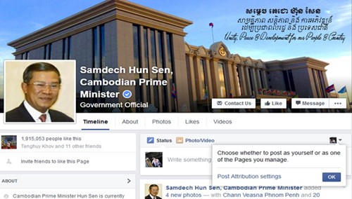 
Trang Facebook chính thức của Thủ tướng Campuchia Hun Sen. Ảnh chụp màn hình
