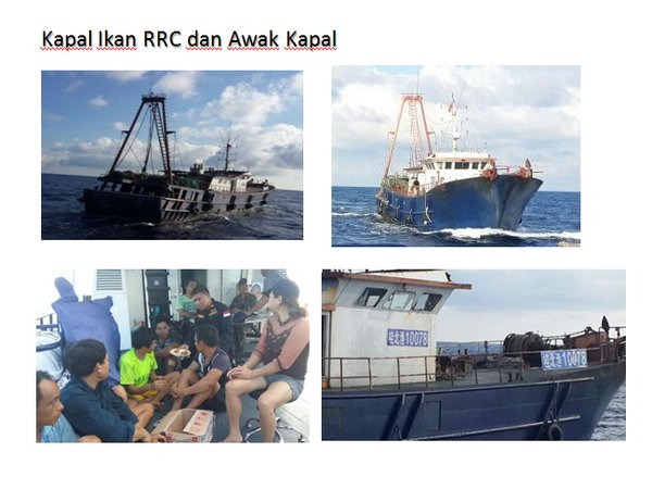 
Những hình ảnh của tàu cá Trung Quốc bị Indonesia bắt giữ, do Bộ Hàng hải - Thuỷ sản nước này công bố.
