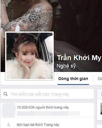 
Khởi My đạt lượng fan hơn 10 triệu trên trang fanpage của mạng xã hội Facebook.
