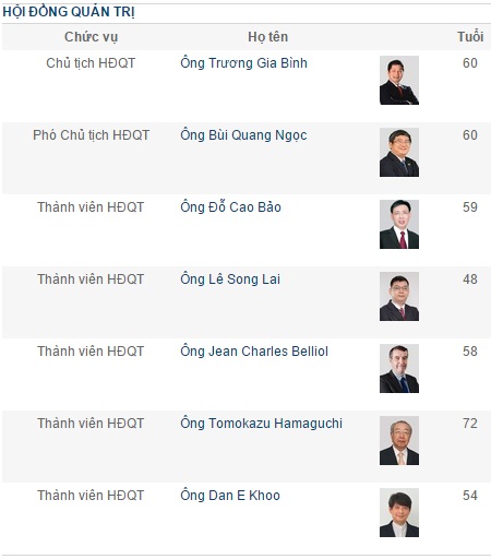 Các thành viên HĐQT hiện nay của FPT