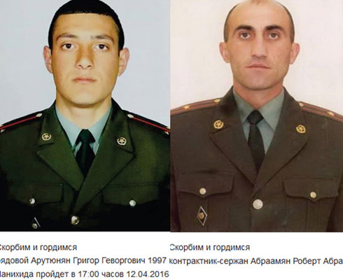 
Hai quân nhân Armenia này sinh ra trên đất Armenia và tử trận ở chiến trường Nagorno-Karabakh vào đầu tháng 4/2016. Ảnh chụp màn hình trang web “en.a1plus.am” của Armenia.
