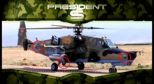 
Các điểm treo thành phần của hệ thống “President-S” trên trực thăng.
