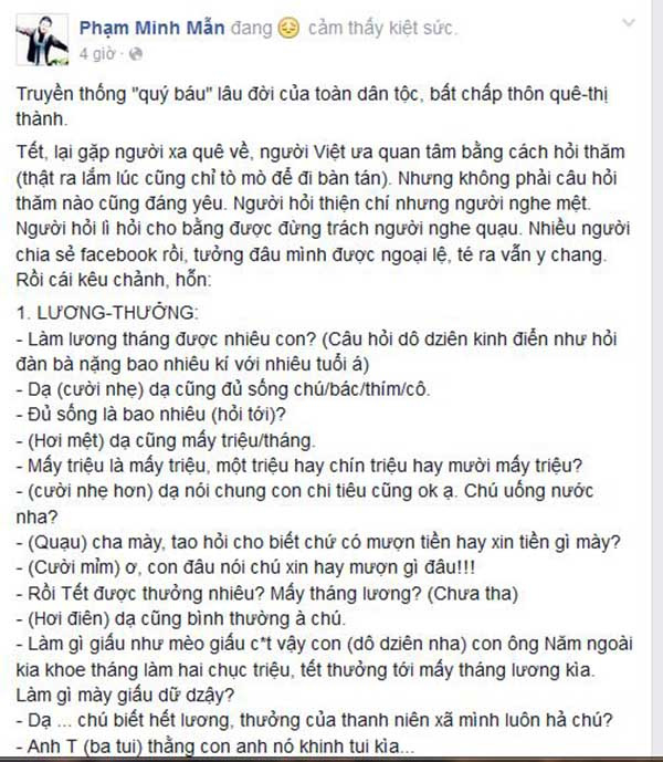 Những cuộc đối thoại kinh điển ngày Tết khiến Minh Mẫn và nhiều người trẻ khác cảm thấy kiệt sức.