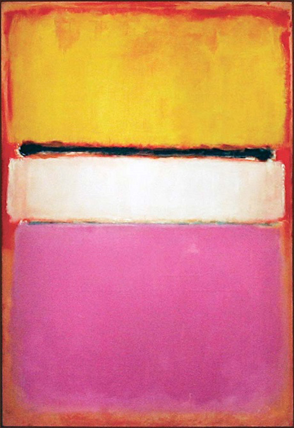 Một bức tranh khác của tác giả Mark Rothko mang tên Màu trắng trung tâm (Vàng, Hồng và Oải hương chen hồng nhung) được bán với giá 72,8 triệu USD (khoảng 1.617 tỉ đồng).