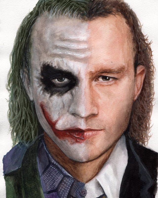 
Tranh vẽ của fan hâm mộ về sự hóa thân của Heath đối với nhân vật The Joker bất hủ.
