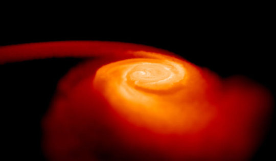 
Hình ảnh mô phỏng 2 ngôi sao kết hợp neutron với nhau. Lúc đó chúng đẩy các vật chất ra vũ trụ bằng từ 10 đến 50% so với vận tốc ánh sáng.
