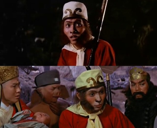 
Cũng trong năm 1966, bộ phim Tây Du Ký (ảnh trên) ra đời với vai Tôn Ngộ Không do nghệ sĩ Nhạc Hoa đóng. Ngoài ra, trong năm 1966 nghệ sĩ Nhạc Hoa một lần nữa thể hiện nhân vật Tôn Ngộ Không trong bộ phim Thiết Phiến công chúa (ảnh dưới). Tạo hình của ông vẫn giữ nguyên như trong phim Tây Du Ký.
