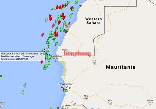 
Vị trí tàu Rolldock Star cuối ngày 31/12/2015, theo trang hàng hải Marinetraffic
