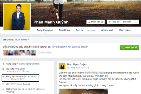 
Phan Mạnh Quỳnh và Huỳnh Khánh Vy công khai mối quan hệ trên facebook.
