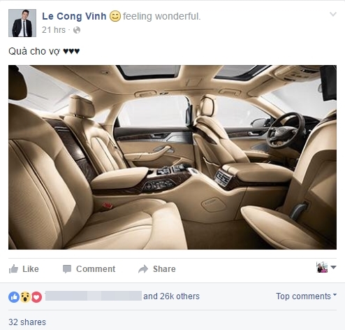
Nội thất bên trong của chiếc Audi A8 được Công Vinh chia sẻ trên trang Facebook cá nhân..
