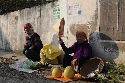 
Đa phần hàng hoá trong chợ là do người dân mang từ vườn nhà đến. Có người tới chợ chỉ để bán 2 nải chuối xanh hoặc vài quả bòng bày mâm ngũ quả.
