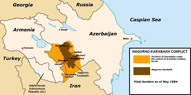 Khu vực xung đột Nagorno-Karabakh trên bản đồ.