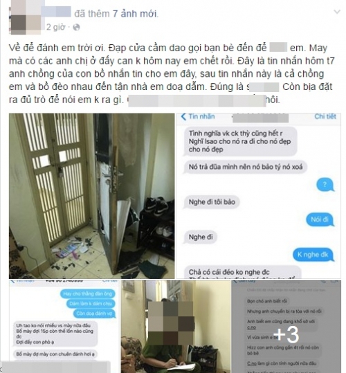 Status chia sẻ của chị Tr. trên Facebook lần bị chồng và bồ tìm về dọa đánh. Ảnh: NVCC.