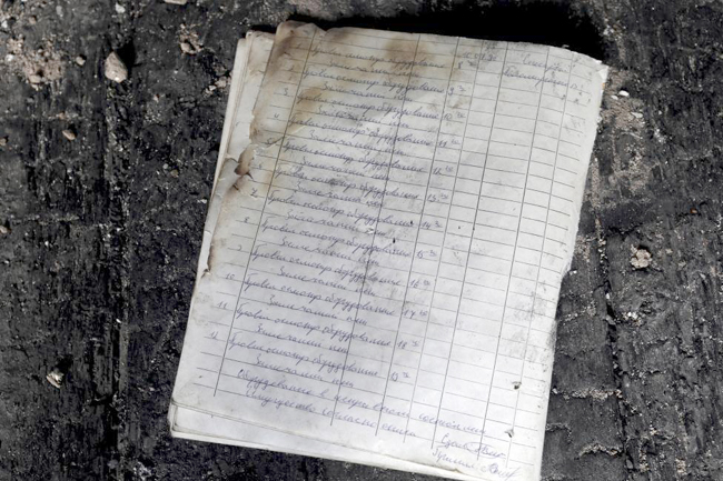 
Quyển sổ tay của quân nhân Xô Viết trên sàn nhà bị bỏ hoang.

