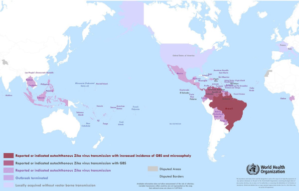 
Bản đồ các quốc gia và vùng lãnh thổ ghi nhận sự lưu hành virus Zika 2007-2016
