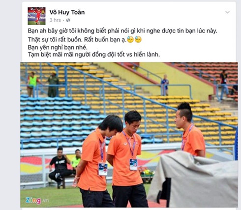 Võ Huy Toàn lặng đi trước sự ra đi đột ngột của người đồng đội ở ĐT U23 Việt Nam Trần Phước Thọ.