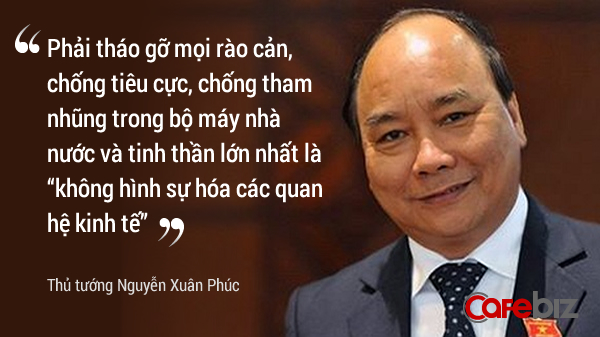 Thủ tướng khẳng định tạo điều kiện cho doanh nghiệp phát triển, không chỉ trong nước mà còn xuất khẩu, chiếm lĩnh thị trường quốc tế. Thủ tướng cũng khẳng định không hình sự hoá các quan hệ kinh tế, tạo điều kiện cho doanh nghiệp hội nhập, tạo nên niềm tự hào “Made in Việt Nam”.