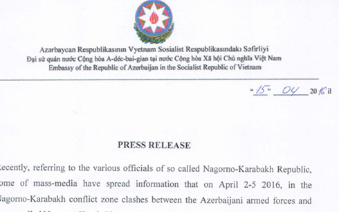 
Thông cáo của Đại sứ quán Azerbaijan tại Việt Nam, gửi cho VOV.VN vào chiều 15/4.
