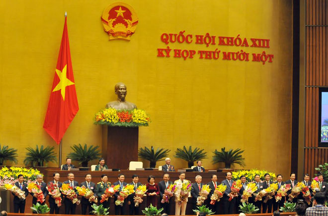 Các thành viên Chính phủ mới ra mắt. Ảnh: Hoàng Long/Vietnamnet.