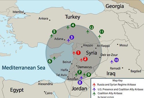 
Tầm bắn của Iskander-M có thể vươn tới một số căn cứ quân sự của Mỹ ở Thổ Nhĩ Kỳ và Jordan
