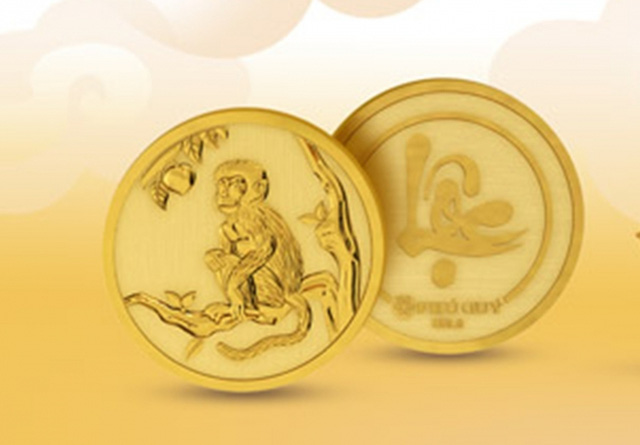 Đồng xu vàng có khắc tượng khỉ và chữ Lộc