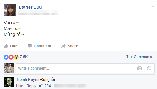 2 giờ trước khi Trấn Thành chia sẻ món quà 8/3 này, Hari Won cập nhật dòng trạng thái:“Vui rồi! May rồi! Mừng rồi!”. Tuy không biết ý nghĩa thực sự của câu cảm thán này, nhưng không ít người cho rằng chính món quà tình yêu mà Trấn Thành dành tặng cho Hari Won nhân ngày Quốc tế Phụ nữ đã giúp tâm trạng của cô vui vẻ như vậy.