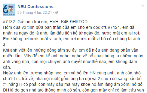 Dòng confession hồi đáp của cậu em trai.