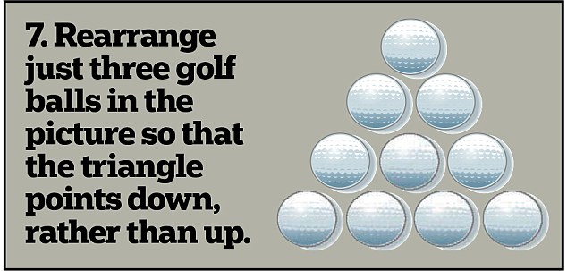 7. Xếp lại 3 quả bóng golf trong hình để tạo thành những hình tam giác đáy áp vào nhau.