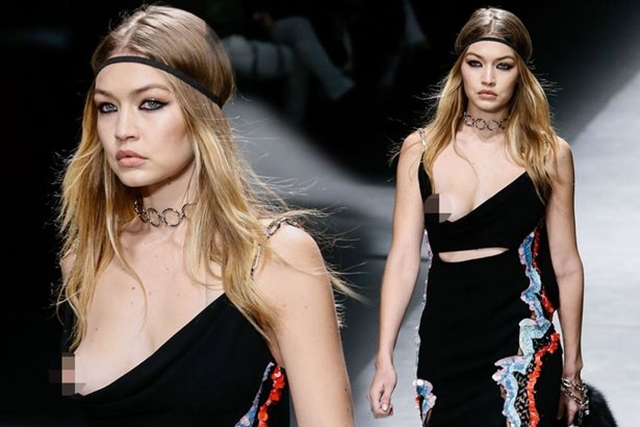 
Tai nạn của Gigi tại show Versace mới đây.
