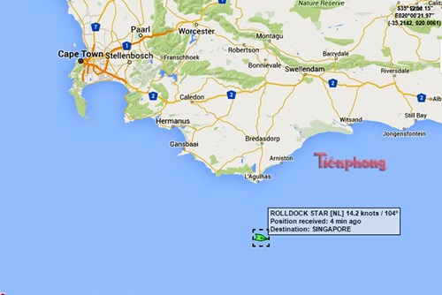 
Vị trí tàu Rolldock Star lúc 10 giờ ngày 13/1, theo trang hàng hải Marinetraffic
